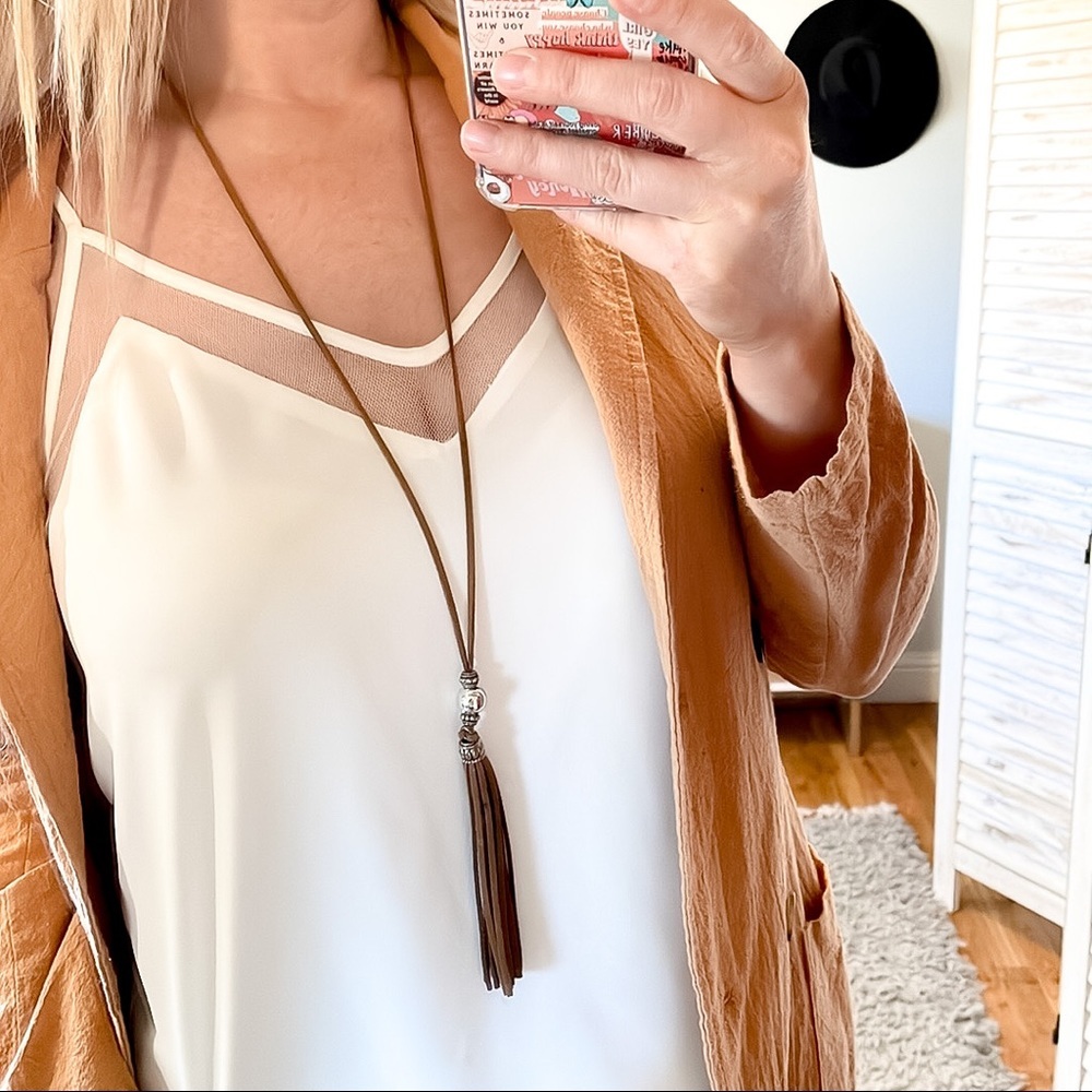 Faux Leather Tassel Long Necklace - Picture 2 of 5